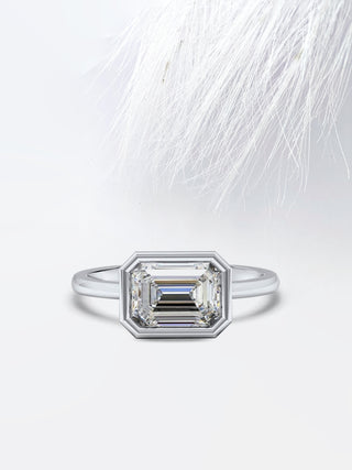 2 Ct East West Emerald Cut Moissanite Diamond Bezel Set Engagement Ring