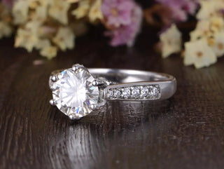 1.60CT Round Cut Solitaire Pave Setting Moissanite Engagement Ring