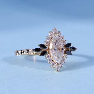 1.0CT Marquise Moissanite Diamond Halo Cluster Vintage Style Engagement Rings