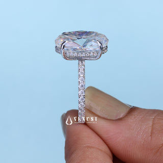 6.0CT Oval Cut Moissanite Diamond Hidden Halo Pave Engagement Ring