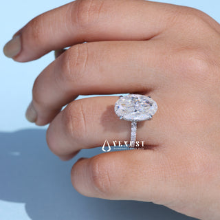 6.0CT Oval Cut Moissanite Diamond Hidden Halo Pave Engagement Ring