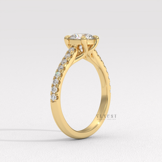 1.0CT Round Cut Moissanite Diamond Half Pave Cathedral Engagement Ring