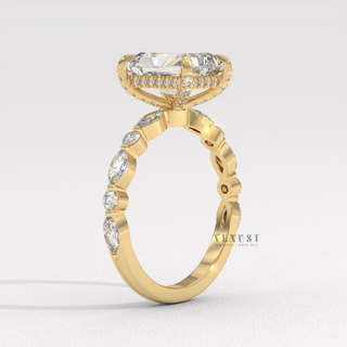 1.50CT Radiant Cut Moissanite Diamond Hidden Halo Marquise and Round Pavé Engagement Ring