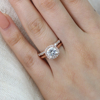 1.65CT Cushion Cut Moissanite Halo Bridal Engagement Ring Set