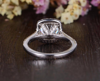 1.0CT Cushion Cut Halo Moissanite Engagement Ring