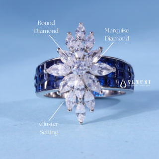 1.50CT Round & Marquise Moissanite Diamond Cluster Engagement Ring