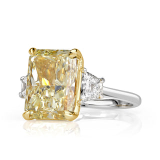 8.50CT Light Yellow Moissanite Ring, Radiant Cut Moissanite Engagement Ring, Three Stone Engagement Ring