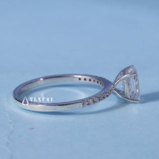 1.0CT Elongated Cushion Cut Moissanite Diamond Pave Engagement Ring