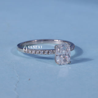 1.0CT Elongated Cushion Cut Moissanite Diamond Pave Engagement Ring