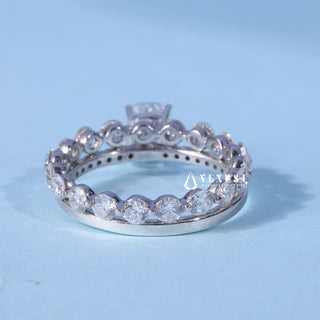 1.0CT Elongated Cushion Moissanite Diamond Pave Engagement Ring With Wedding Band