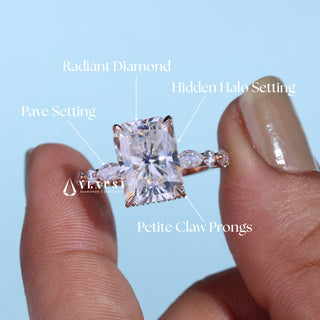 4.50CT Radiant Cut Moissanite Diamond Hidden Halo Pave Timeless Engagement Rings