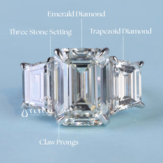 3.0CT Emerald Cut Moissanite Diamond Three Stone Engagement Rings