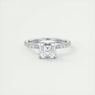 2.03CT Asscher Cut Solitaire Pave Moissanite Engagement Ring