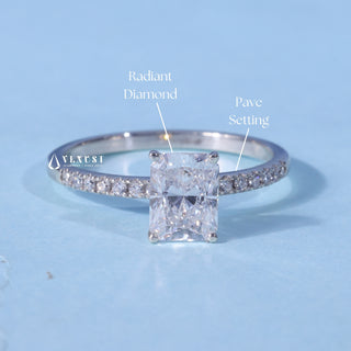1.0CT Radiant Cut Moissanite Diamond Pave Engagement Ring