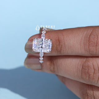 4.50CT Radiant Cut Moissanite Diamond Hidden Halo Pave Timeless Engagement Rings