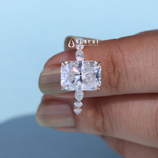 4.50CT Radiant Cut Moissanite Diamond Hidden Halo Pave Timeless Engagement Rings