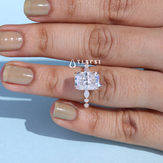 4.50CT Radiant Cut Moissanite Diamond Hidden Halo Pave Timeless Engagement Rings