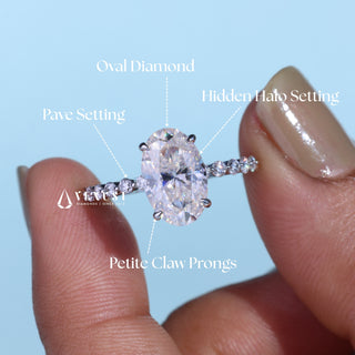 2.0CT Oval Cut Moissanite Diamond Hidden Halo Pave Engagement Ring