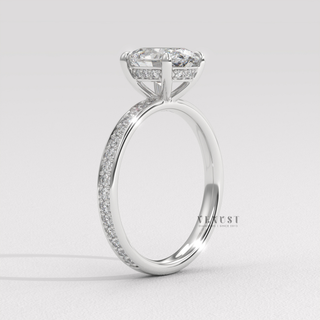 1.0CT Oval Cut Moissanite Diamond Hidden Halo Pave Engagement Ring