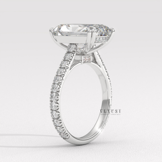 4.0CT Radiant Cut Moissanite Diamond Pavé Engagement Ring