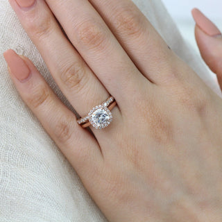 1.65CT Cushion Cut Moissanite Halo Bridal Engagement Ring Set