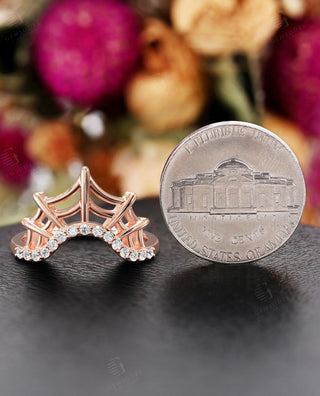 Spider Web Curved Wedding Band with Lab Grown Pave Stones, Gold