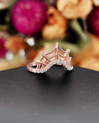 Spider Web Curved Wedding Band with Lab Grown Pave Stones, Gold