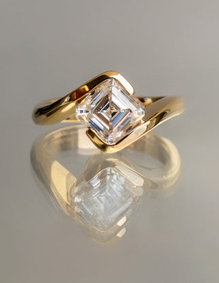 1.0CT-2.0CT Asscher Moissanite Diamond By Pass Engagement Ring With Matching Pave Curved Band