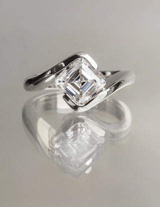 1.0CT-2.0CT Asscher Moissanite Diamond By Pass Engagement Ring With Matching Pave Curved Band