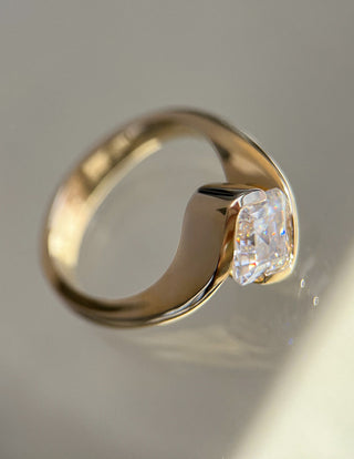 1.0CT-2.0CT Asscher Moissanite Diamond By Pass Engagement Ring With Matching Pave Curved Band