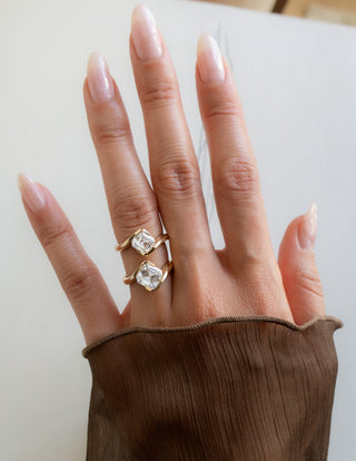 1.0CT-2.0CT Asscher Moissanite Diamond By Pass Engagement Ring With Matching Pave Curved Band