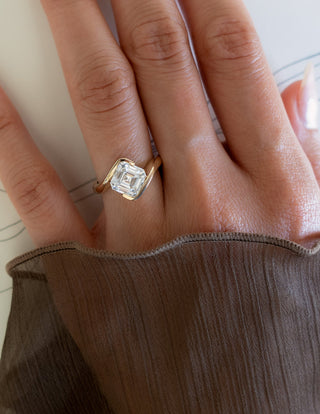 1.0CT-2.0CT Asscher Moissanite Diamond By Pass Engagement Ring With Matching Pave Curved Band