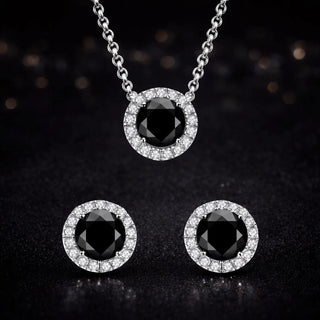 Black Halo Necklace and Stud Set - Valentine's Day lab grown moissanite jewelry