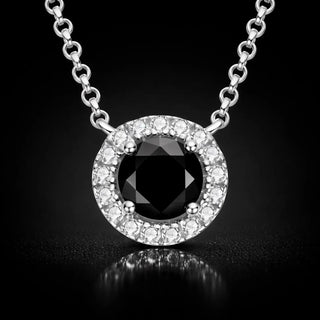 Black Round Halo Pendant Necklace and Stud Earrings Set - Valentine's Day jewelry gift