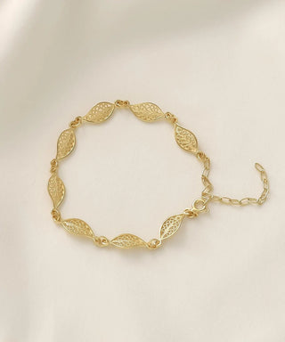 Silver Filigree Leaf Link Bracelet with Adjustable Chain - Mother's Day jewelry gift