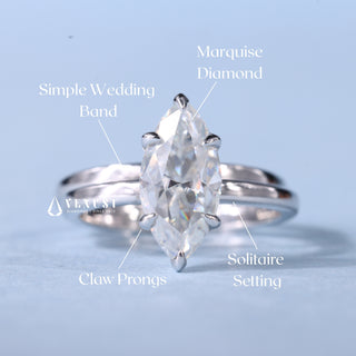 1.50CT Marquise Moissanite Diamond Solitaire Engagement Ring With Wedding Band