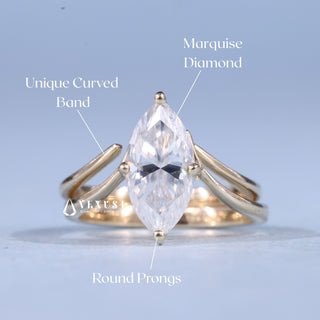 1.50CT-2.50CT Marquise Moissanite Diamond Unique Engagement Rings With Matching Band