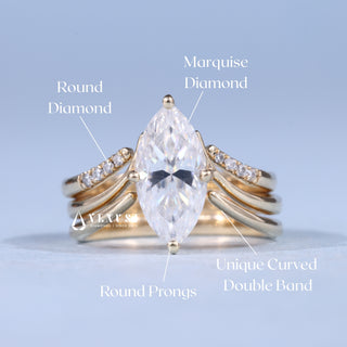 1.50CT-2.50CT Marquise Moissanite Unique Engagement Rings With Matching Double Band