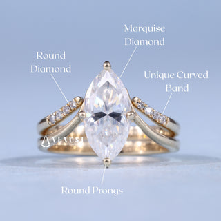 1.50CT-2.50CT Marquise Moissanite Diamond Unique Engagement Rings With Wedding Band