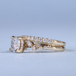 1.0CT Round Cut Moissanite Diamond Cluster Engagement Ring With Wedding Band