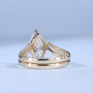 1.50CT-2.50CT Marquise Moissanite Diamond Unique Engagement Rings With Wedding Band