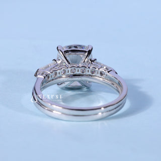 2.50ct Elongated Cushion Cut Three Diamond Engagement Rings With Wedding Band