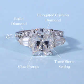 2.50ct Elongated Cushion Cut Three Diamond Engagement Rings With Wedding Band