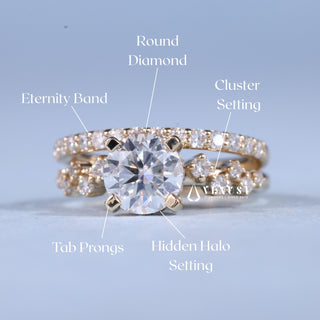 1.0CT Round Cut Moissanite Diamond Cluster Engagement Ring With Wedding Band