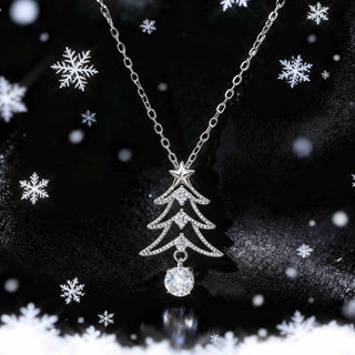 Christmas Tree Pendant Necklace - Christmas lab grown moissanite jewelry