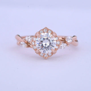 1.0CT Round Vintage Cluster Halo Moissanite Diamond Engagement Ring