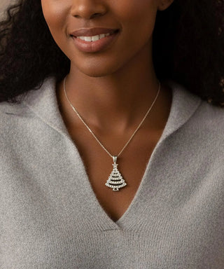 Winter Wonderland Christmas Tree Necklace in 10K/14K/18K gold - New Year gift for her
