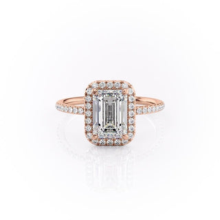 2.10 CT Emerald Cut Halo Pave Setting Moissanite Engagement Ring