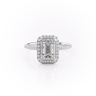 2.10 CT Emerald Cut Halo Pave Setting Moissanite Engagement Ring