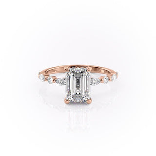 2.10 CT Emerald Cut Solitaire Pave Setting Moissanite Engagement Ring